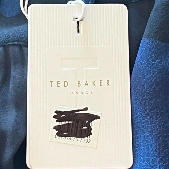 TED BAKER JULEAH RUCHED SLEEVED MINI DRESS BLUE, US SIZE 16-18 NWT - Picture 15 of 16